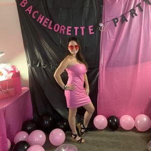 Pink Leatherette dress like new. Perfect Barbie dress